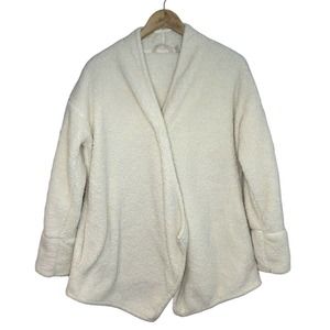 SOFT SURROUNDINGS White Fuzzy Sherpa Fleece Cardigan Snap Closure Medium